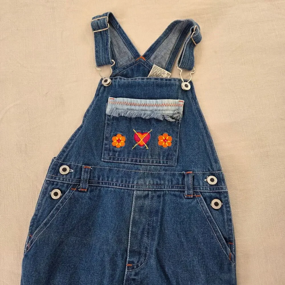Vintage Hearts + Flowers Denim Overalls 5t - Picture 2 of 6
